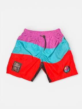 Originals Surf Colorblock Patchwork Swim Shorts in Purple Teal Red 90’s Vintage